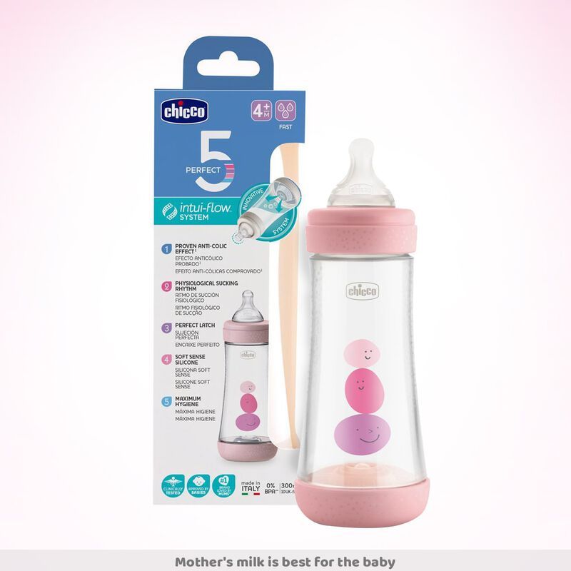 Perfect 5 Feeding Bottle 300ml Pink - Fast Flow image number 1